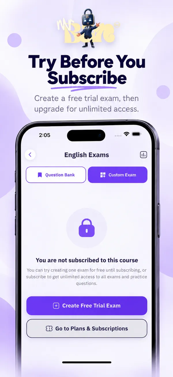 Create a free trial exam before you subscribe